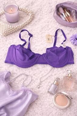 NWT Aerie Women's Smoothez Mesh Unlined Balconette Bra Purple Size 32D